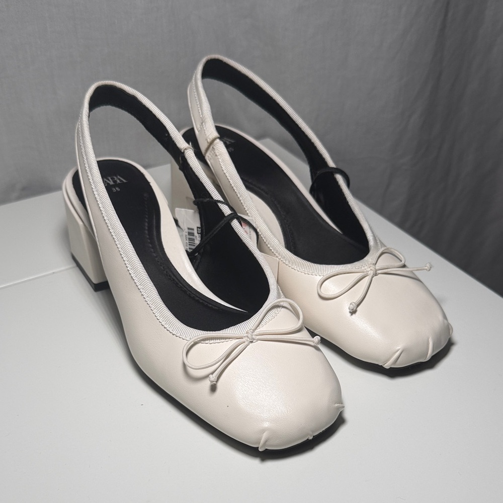 Zara Off-White Slingback Heels with Bow